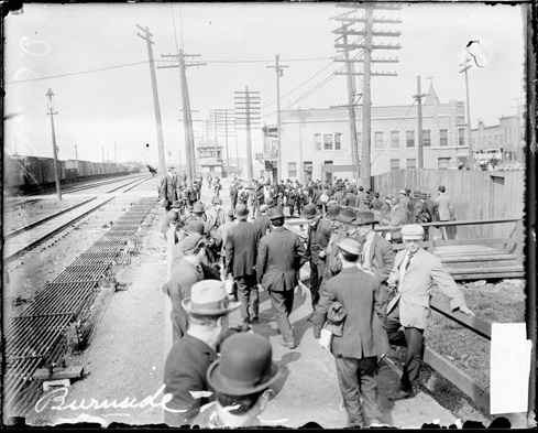 Illinois Central Railroad Strikers on a Railroad Platform in Burnside